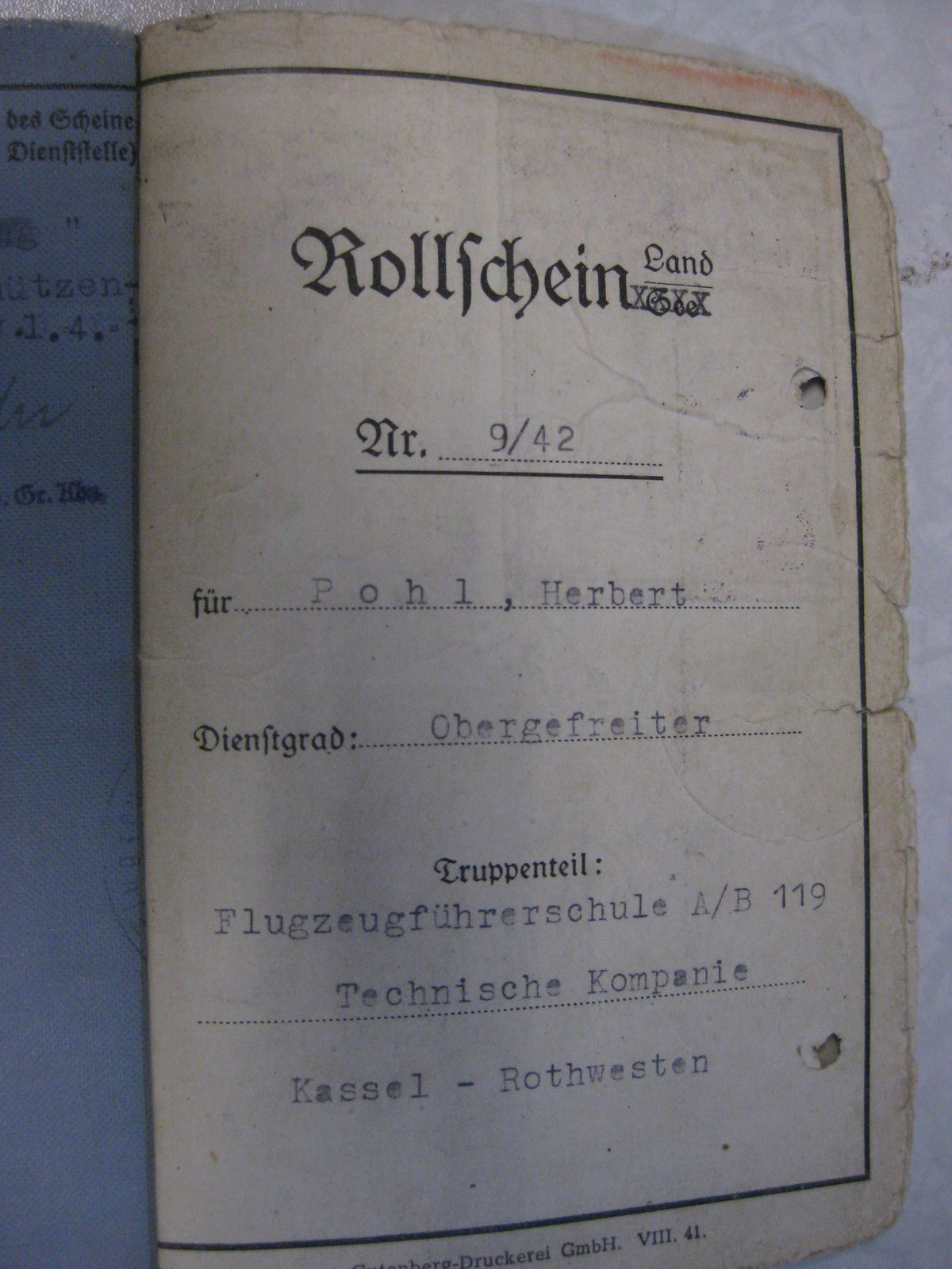H.W. Luftwaffen Bordmechanikerschein Flieger