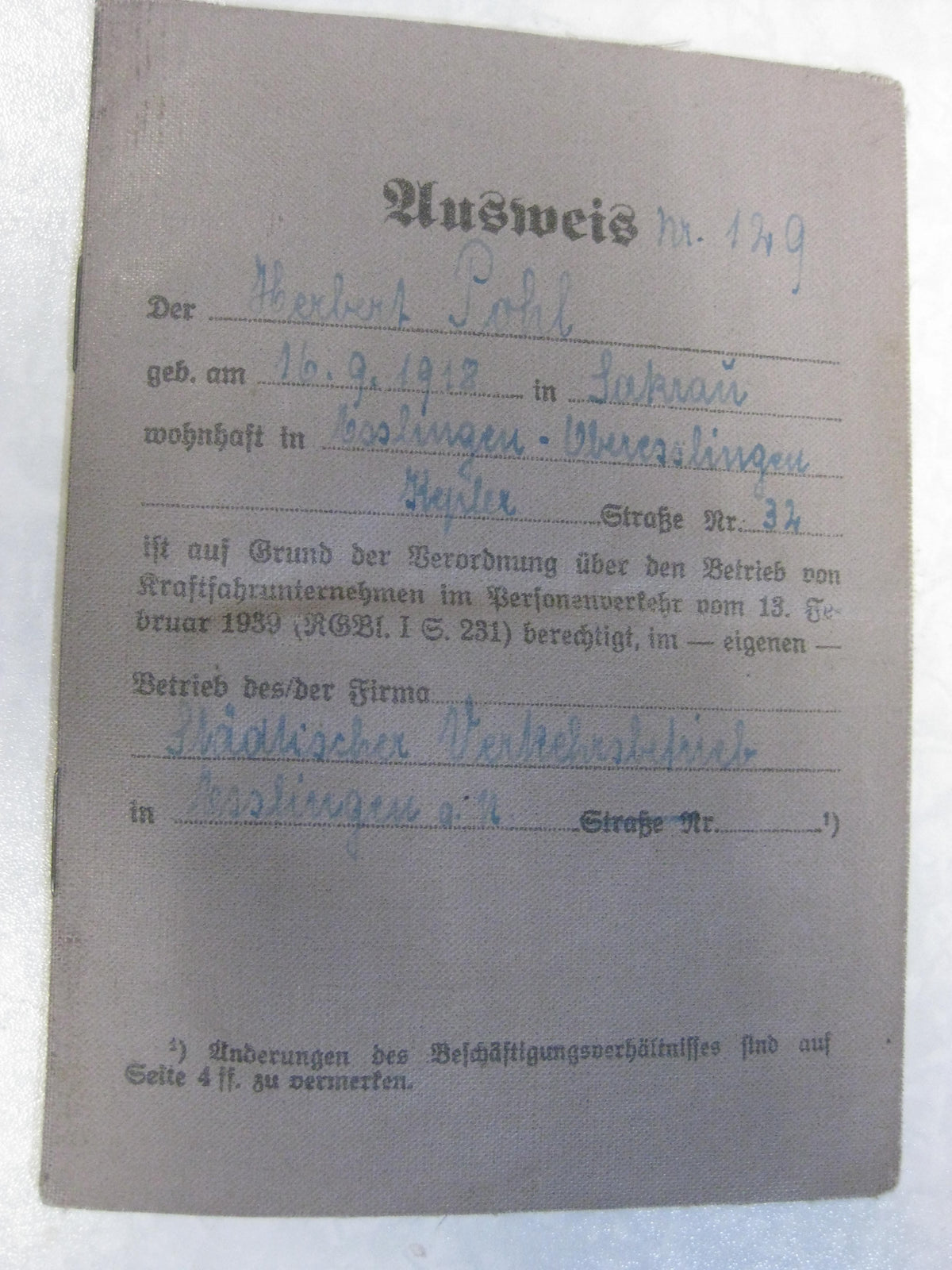 H.W. Luftwaffen Bordmechanikerschein Flieger
