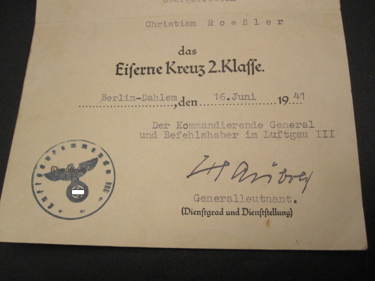 Verleihungsurkunde zum Eisernen Kreuz 2. Klasse (EK2/39)