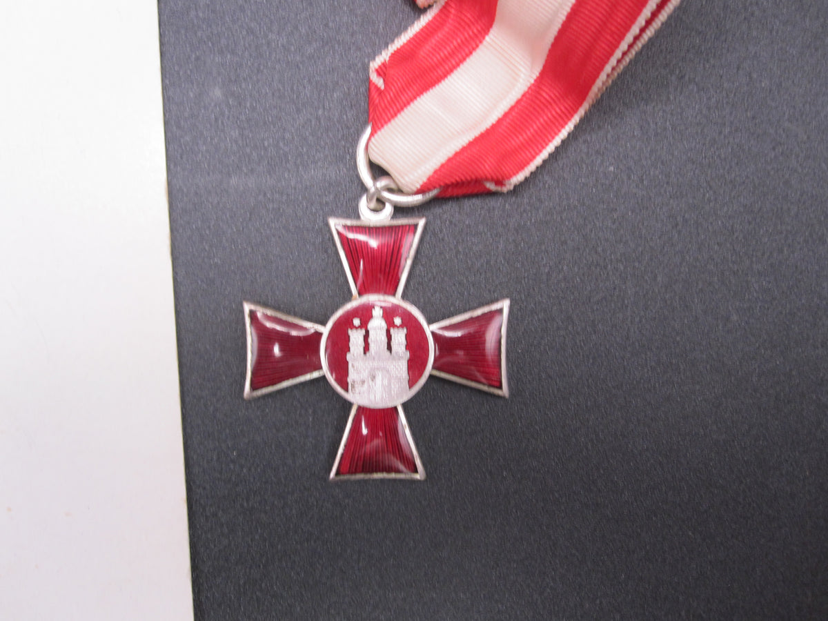 Original Orden Hamburger Hanseatenkreuz mit Miniatur &amp; Verleihungsschachtel