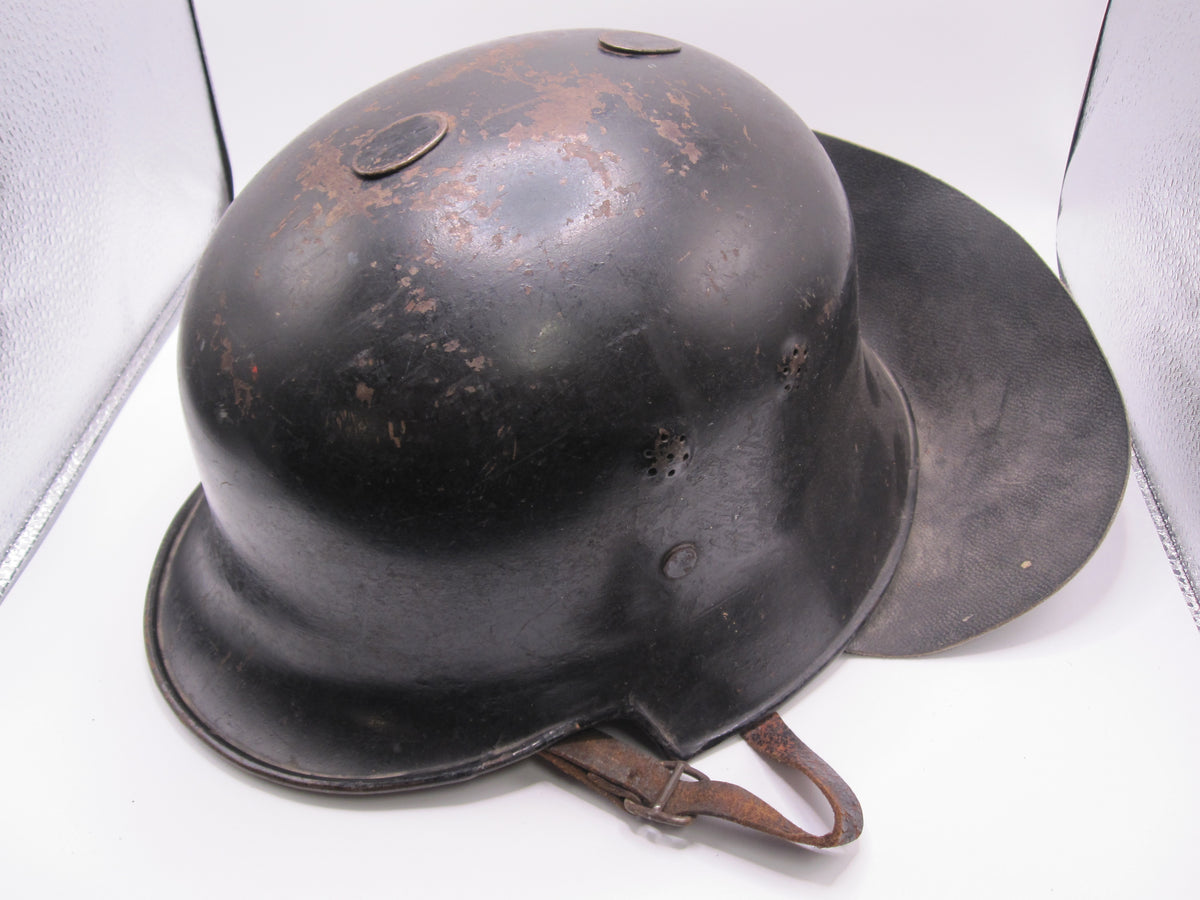 Originaler Luftschutzhelm Stahlhelm M34 Feuerwehr mit Nackenschutz / Seltene Variante
