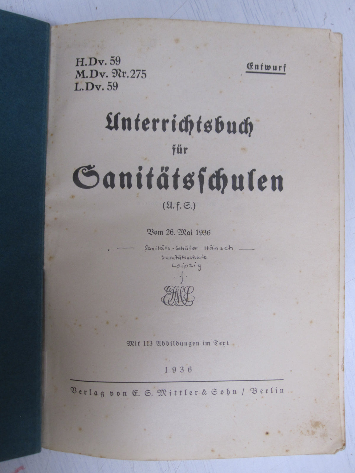 Heeresdienstvorschrift Unterrichtsbuch für Sanitätsschulen 1936