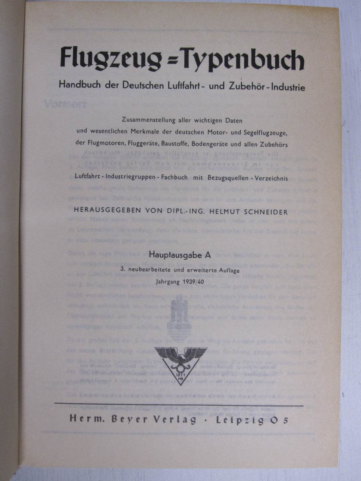Flugzeug Typenbuch Handbuch der deutschen Luftfahrt Industrie 1939 / 1940