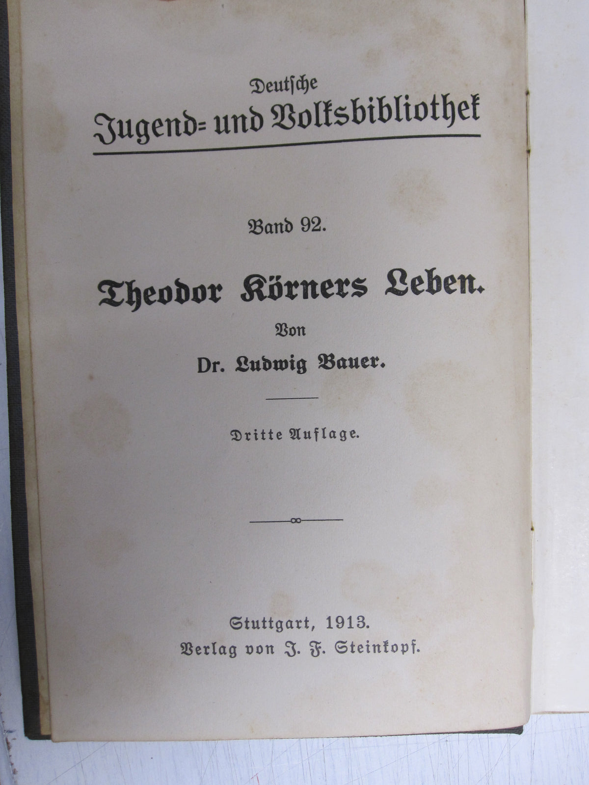 Buch Theodor Körner mit Einlegeblatt: BÜCHEREI FÜR KRIEGSGEFANGENE !