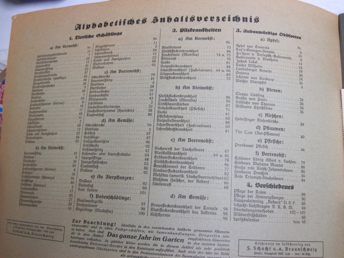 Sammelbilderalbum  Unsere Garten Schädlinge Braunschweig