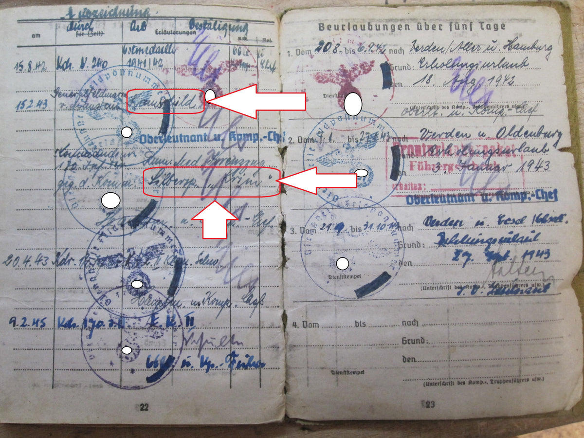 H.W.   Soldbuch Wehrmacht Heer Silberspange " KRIM" !! Verden a.d. Aller / Lübeck / Hamburg