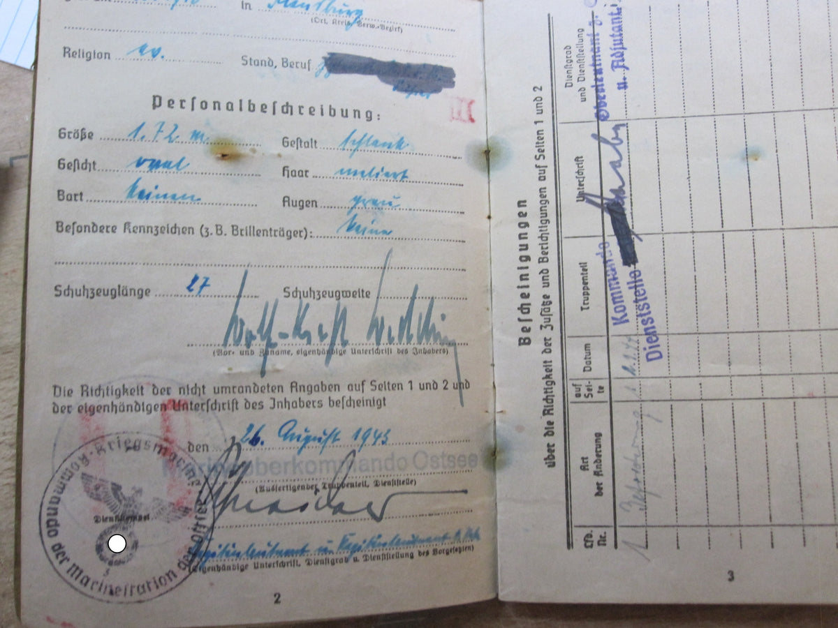 H.W.   Soldbuch Kriegsmarine Kapitänleutnant U-Bootwaffe