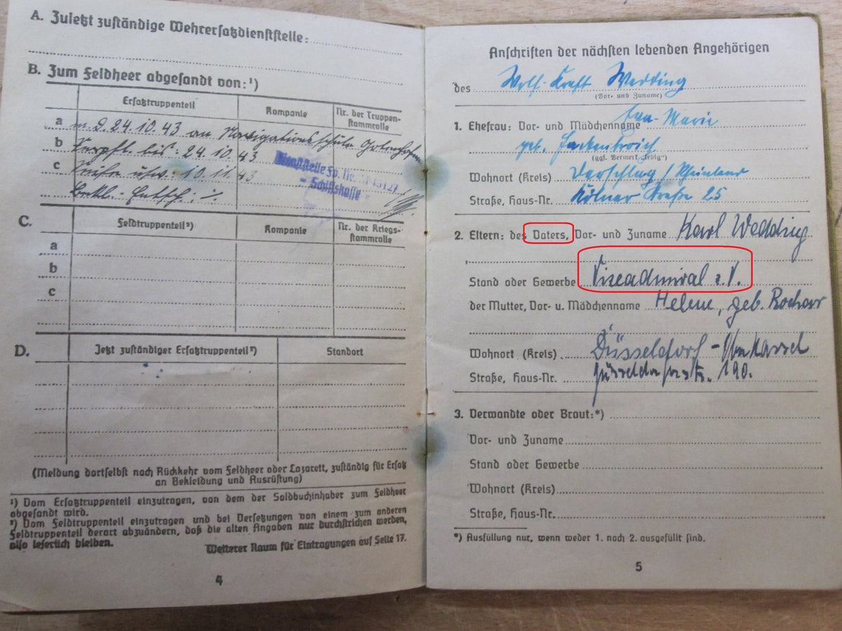 H.W.   Soldbuch Kriegsmarine Kapitänleutnant U-Bootwaffe