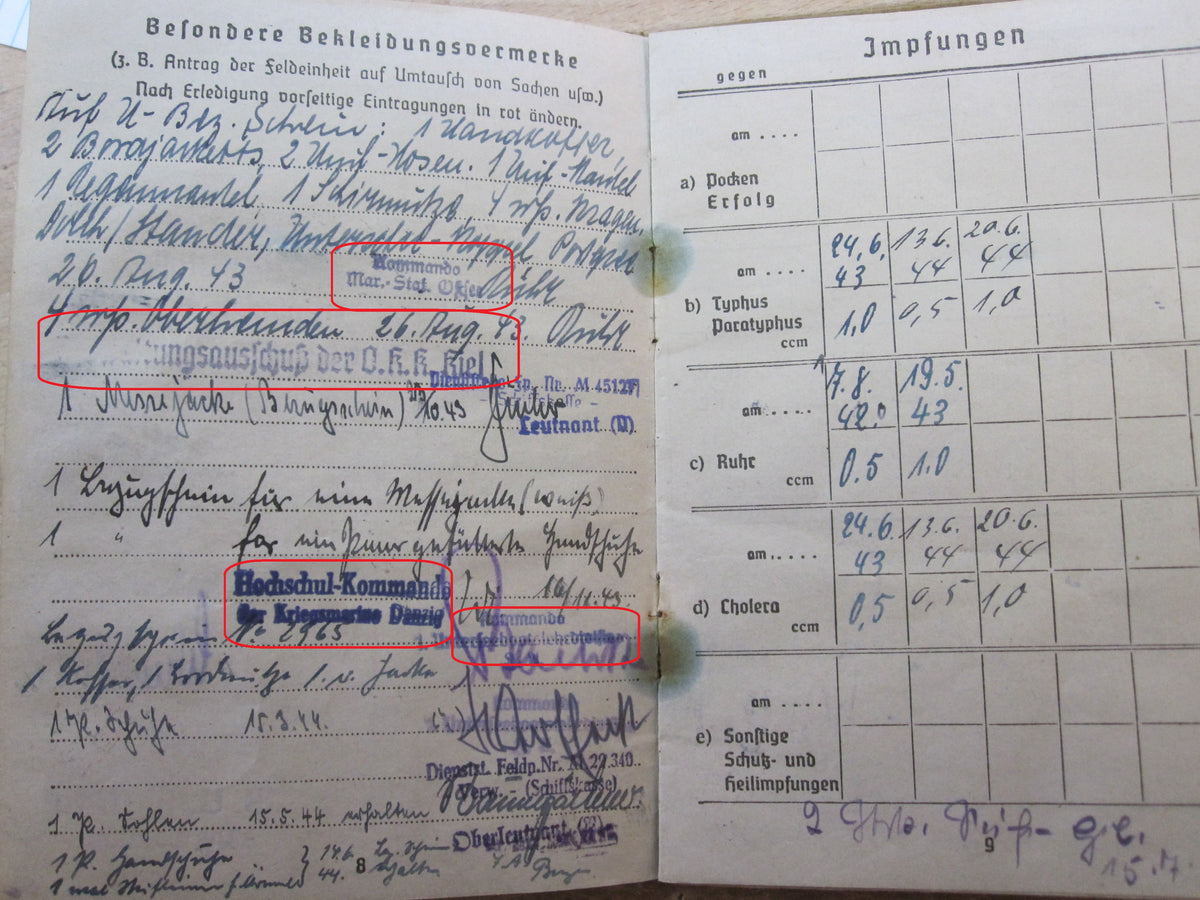 H.W.   Soldbuch Kriegsmarine Kapitänleutnant U-Bootwaffe