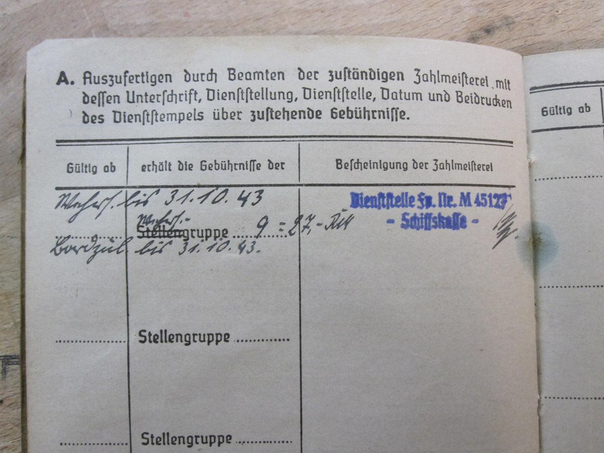H.W.   Soldbuch Kriegsmarine Kapitänleutnant U-Bootwaffe