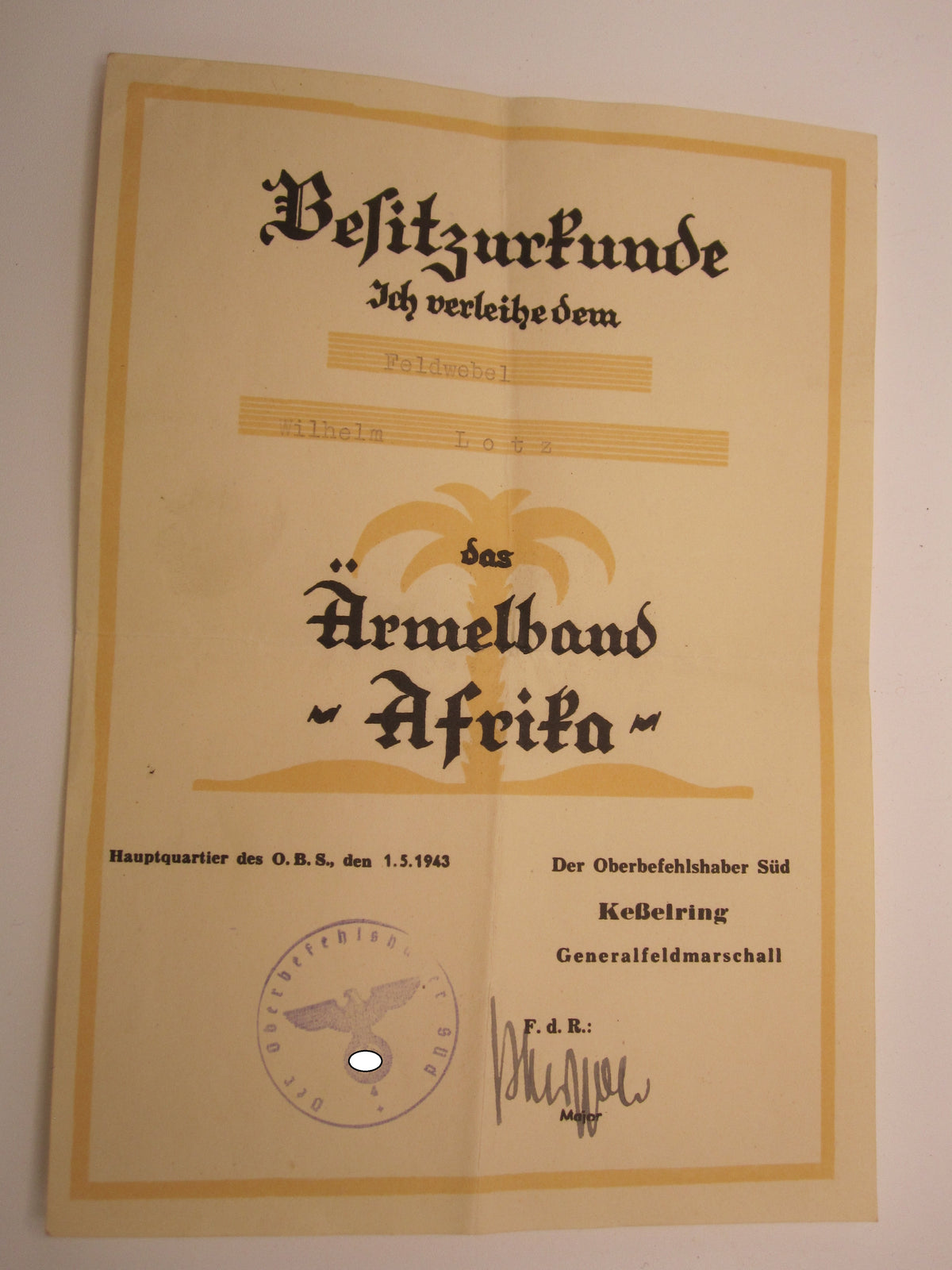 Verleihungsurkunden Luftwaffe Ärmelband Afrika Erdkampfabzeichen Gauleitung NSDAP -  MÜNCHEN etc etc