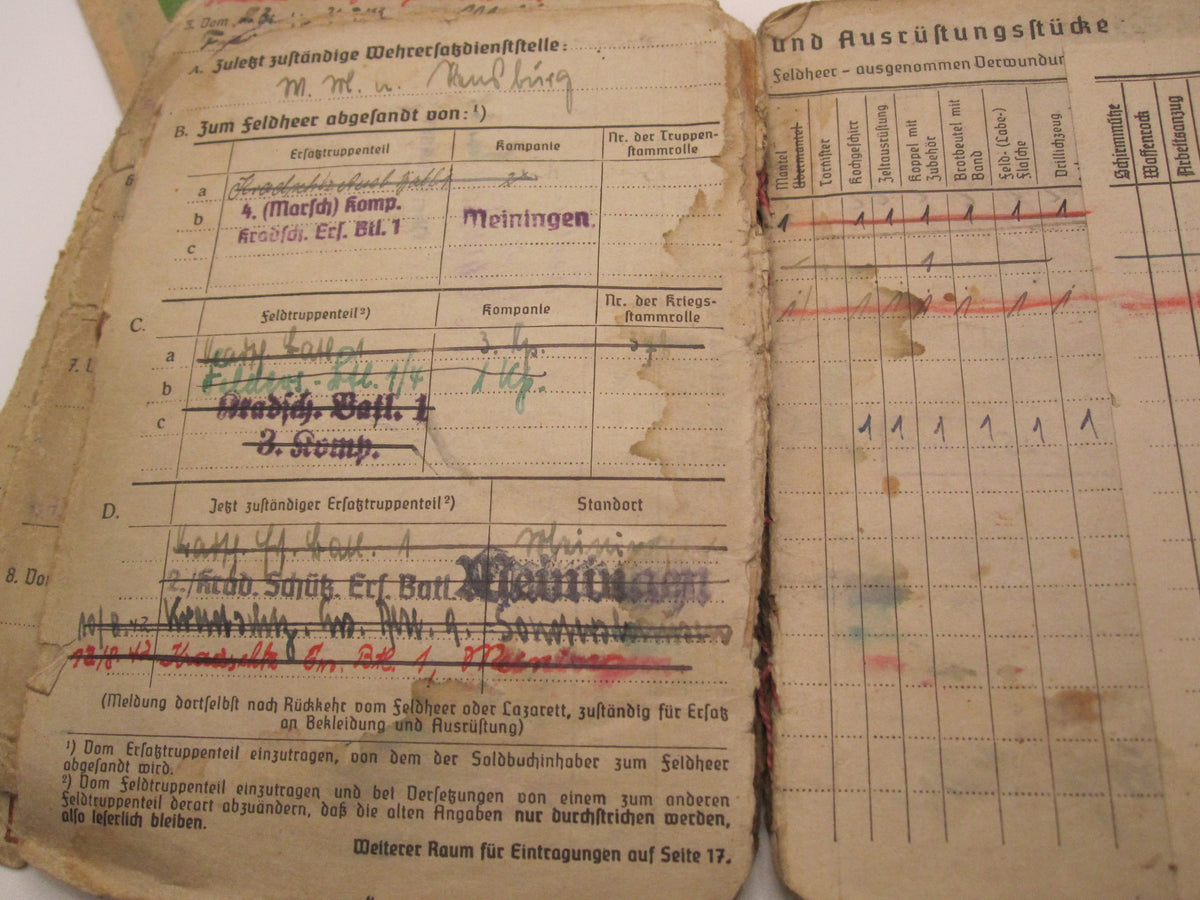 Soldbuch Panzerkampfabzeichen Bischofsburg / Meiningen