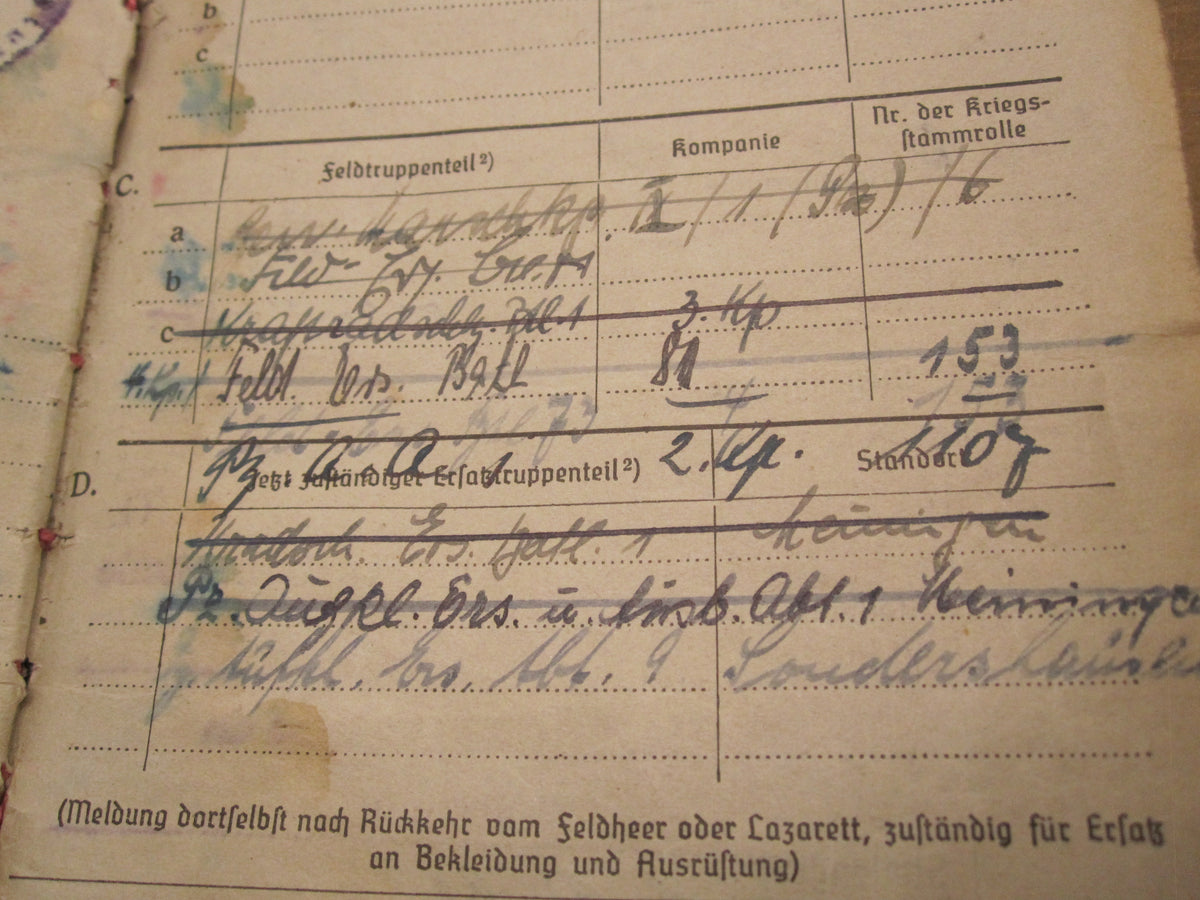 Soldbuch Panzerkampfabzeichen Bischofsburg / Meiningen