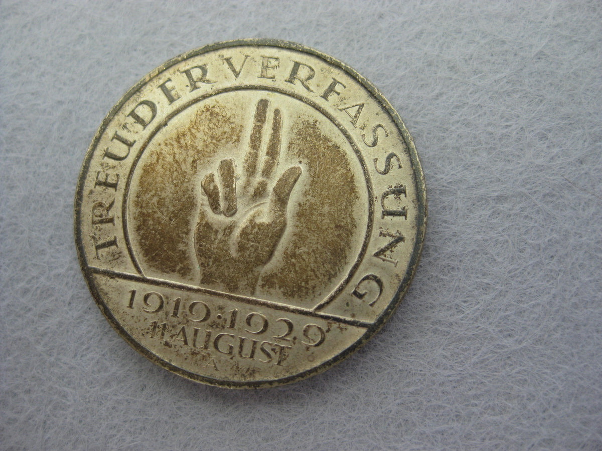 3 Reichsmark Münze Treu der Verfassung 1919 August 1929  SILBER