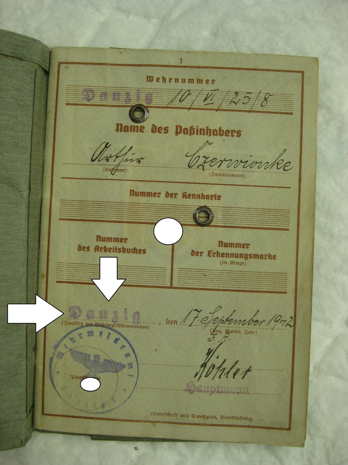 Wehrpaß / Soldbuch Wehrmacht FREIE STADT DANZIG 1.September 1939 Teilnehmer der 1. Angrifswelle!!! WESTERPLATTE SS-Heimwehr