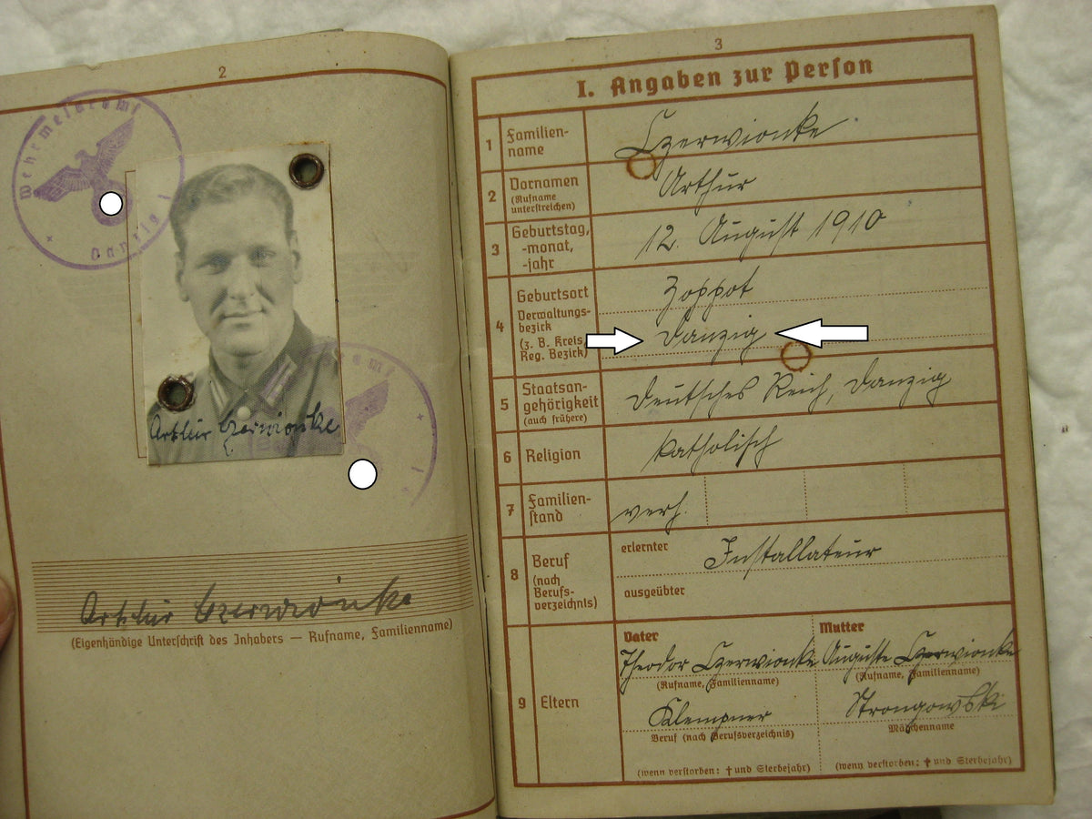 Wehrpaß / Soldbuch Wehrmacht FREIE STADT DANZIG 1.September 1939 Teilnehmer der 1. Angrifswelle!!! WESTERPLATTE SS-Heimwehr