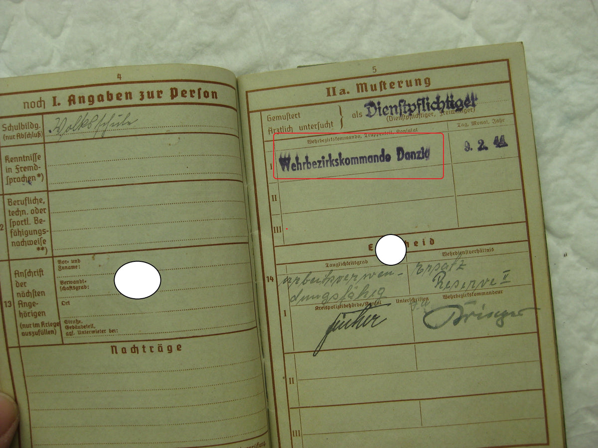 Wehrpaß / Soldbuch Wehrmacht FREIE STADT DANZIG 1.September 1939 Teilnehmer der 1. Angrifswelle!!! WESTERPLATTE SS-Heimwehr