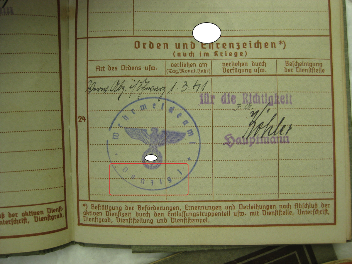 Wehrpaß / Soldbuch Wehrmacht FREIE STADT DANZIG 1.September 1939 Teilnehmer der 1. Angrifswelle!!! WESTERPLATTE SS-Heimwehr