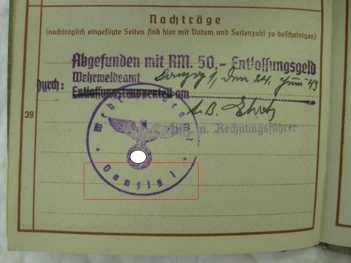 Wehrpaß / Soldbuch Wehrmacht FREIE STADT DANZIG 1.September 1939 Teilnehmer der 1. Angrifswelle!!! WESTERPLATTE SS-Heimwehr