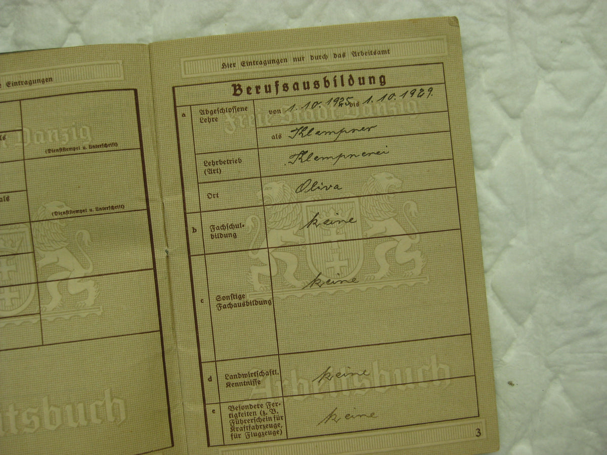 Wehrpaß / Soldbuch Wehrmacht FREIE STADT DANZIG 1.September 1939 Teilnehmer der 1. Angrifswelle!!! WESTERPLATTE SS-Heimwehr