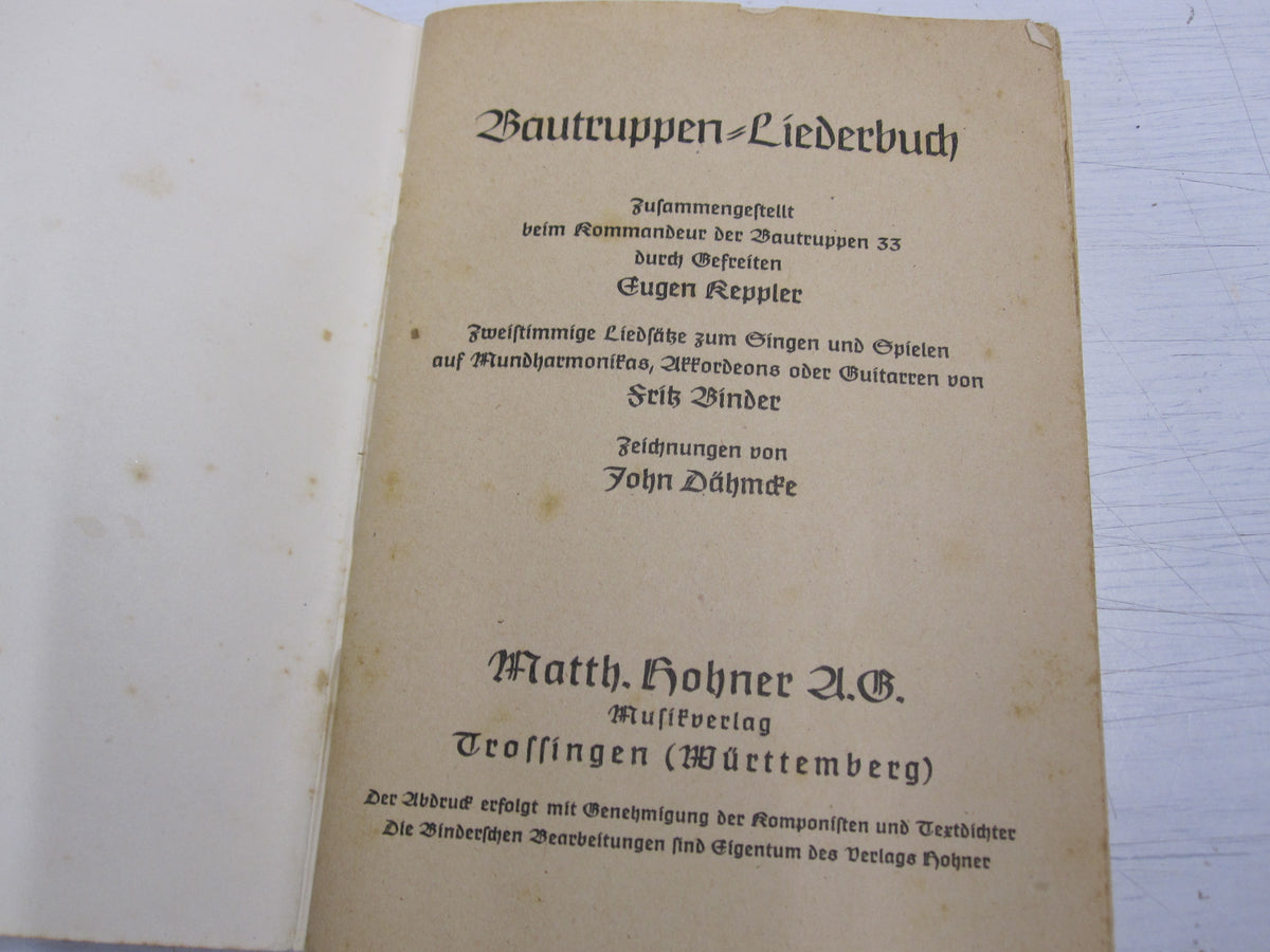 Originalausgabe Heft / Buch Liederbuch der Bautruppen in der Wehrmacht