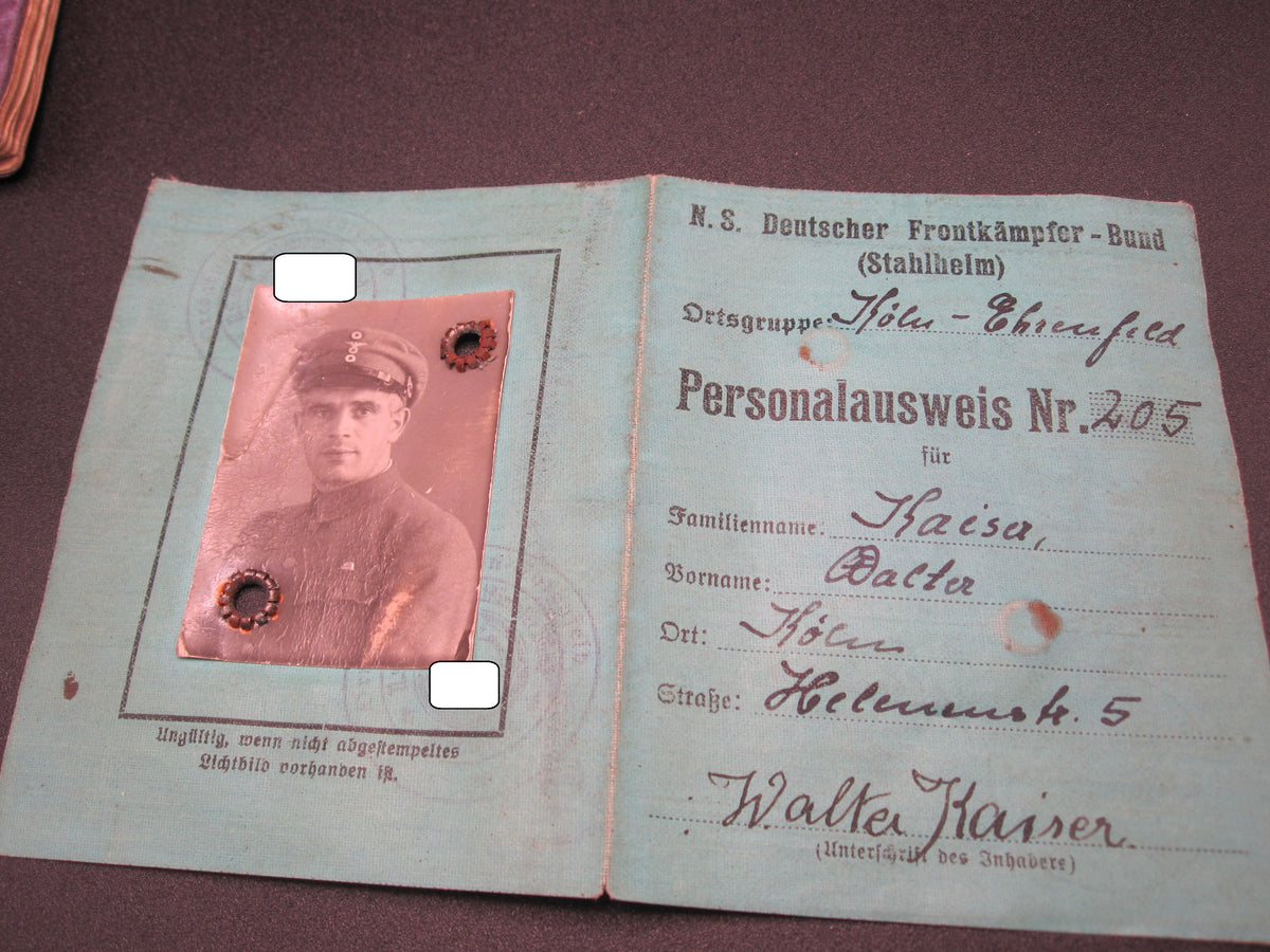 Mitgliedsbuch &amp; Personalausweis Stahlhelmbund 1931 - 1934 KÖLN