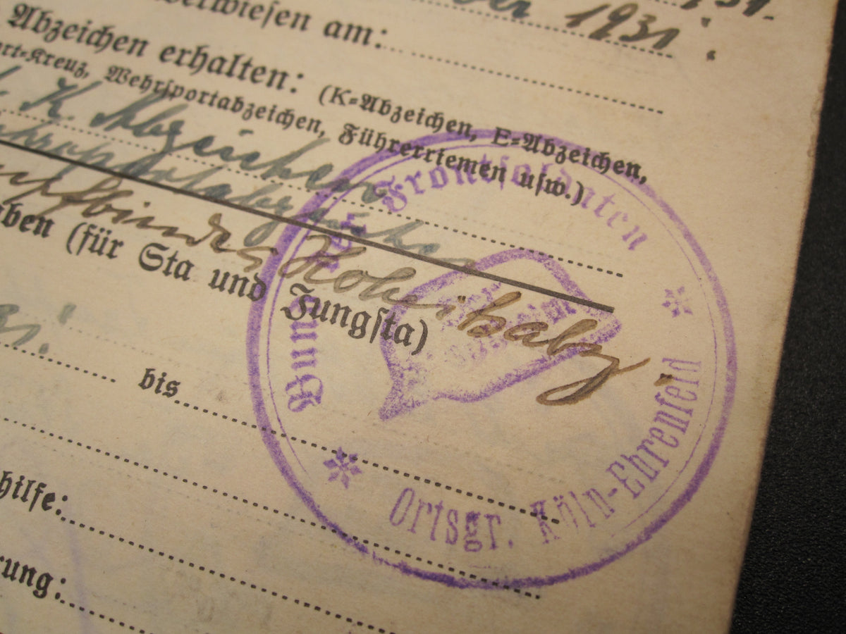 Mitgliedsbuch &amp; Personalausweis Stahlhelmbund 1931 - 1934 KÖLN