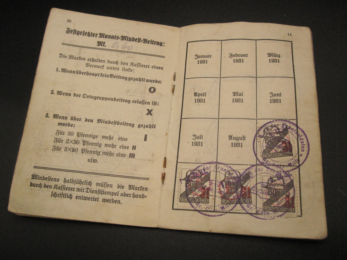 Mitgliedsbuch &amp; Personalausweis Stahlhelmbund 1931 - 1934 KÖLN