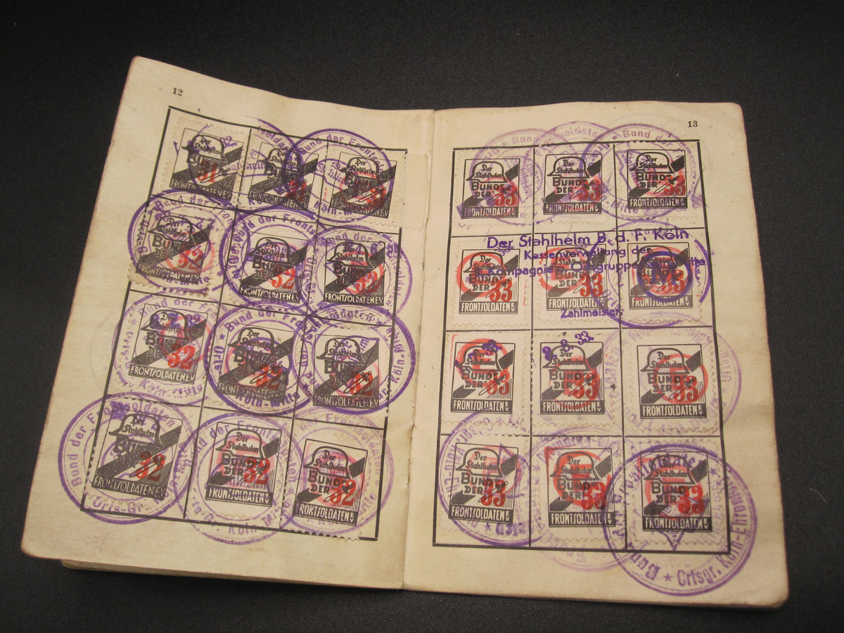 Mitgliedsbuch &amp; Personalausweis Stahlhelmbund 1931 - 1934 KÖLN