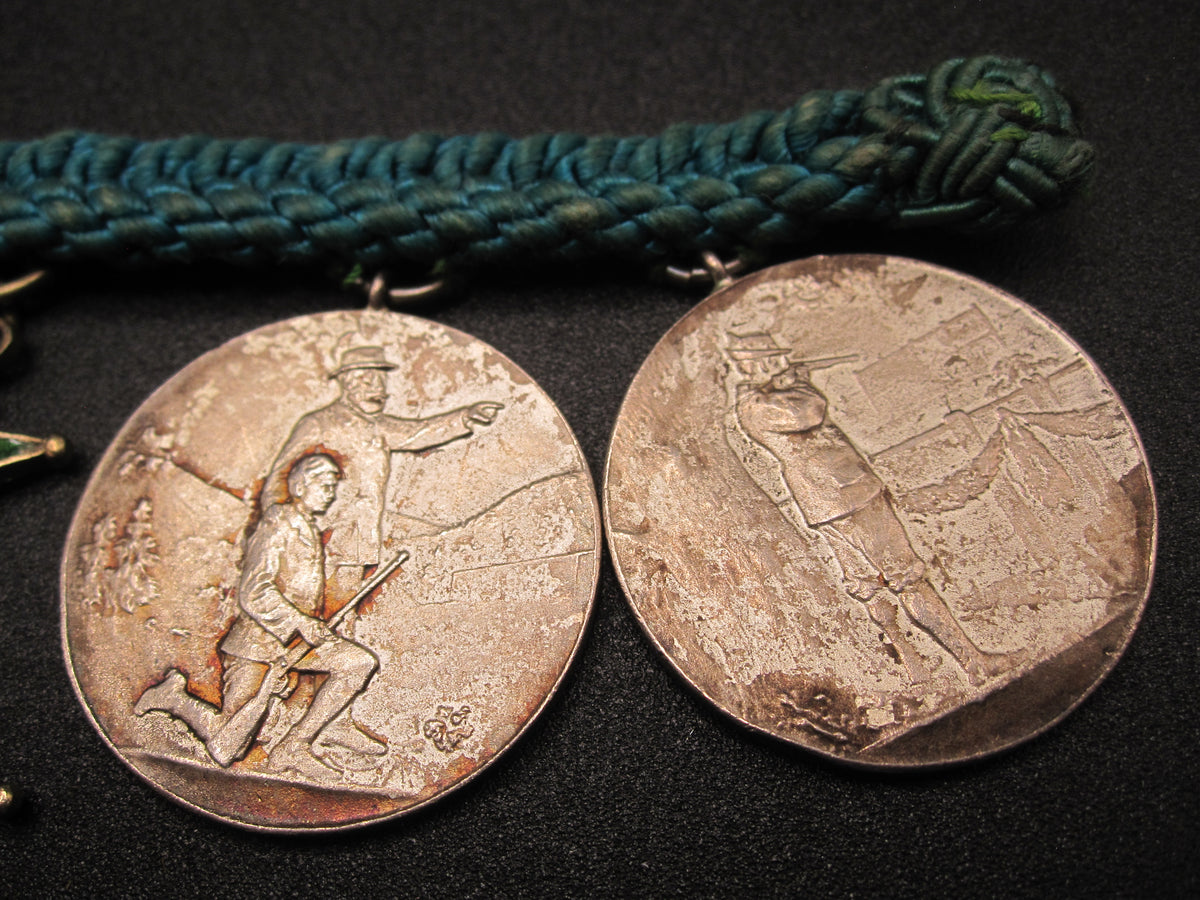 6 Alte Jagdabzeichen jagdliche Schützenorden Schützenmedaille 1927 &amp; 1928 echtes SILBER
