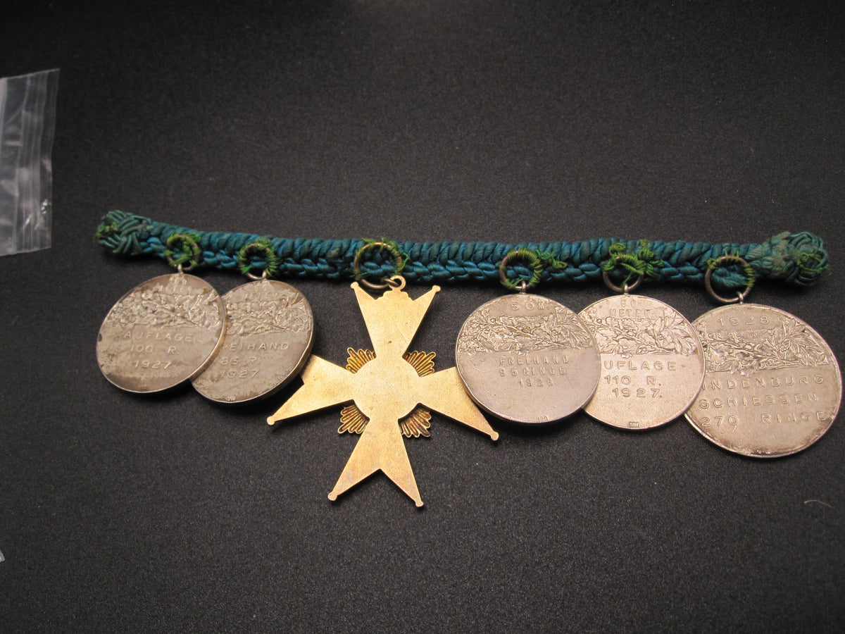 6 Alte Jagdabzeichen jagdliche Schützenorden Schützenmedaille 1927 &amp; 1928 echtes SILBER