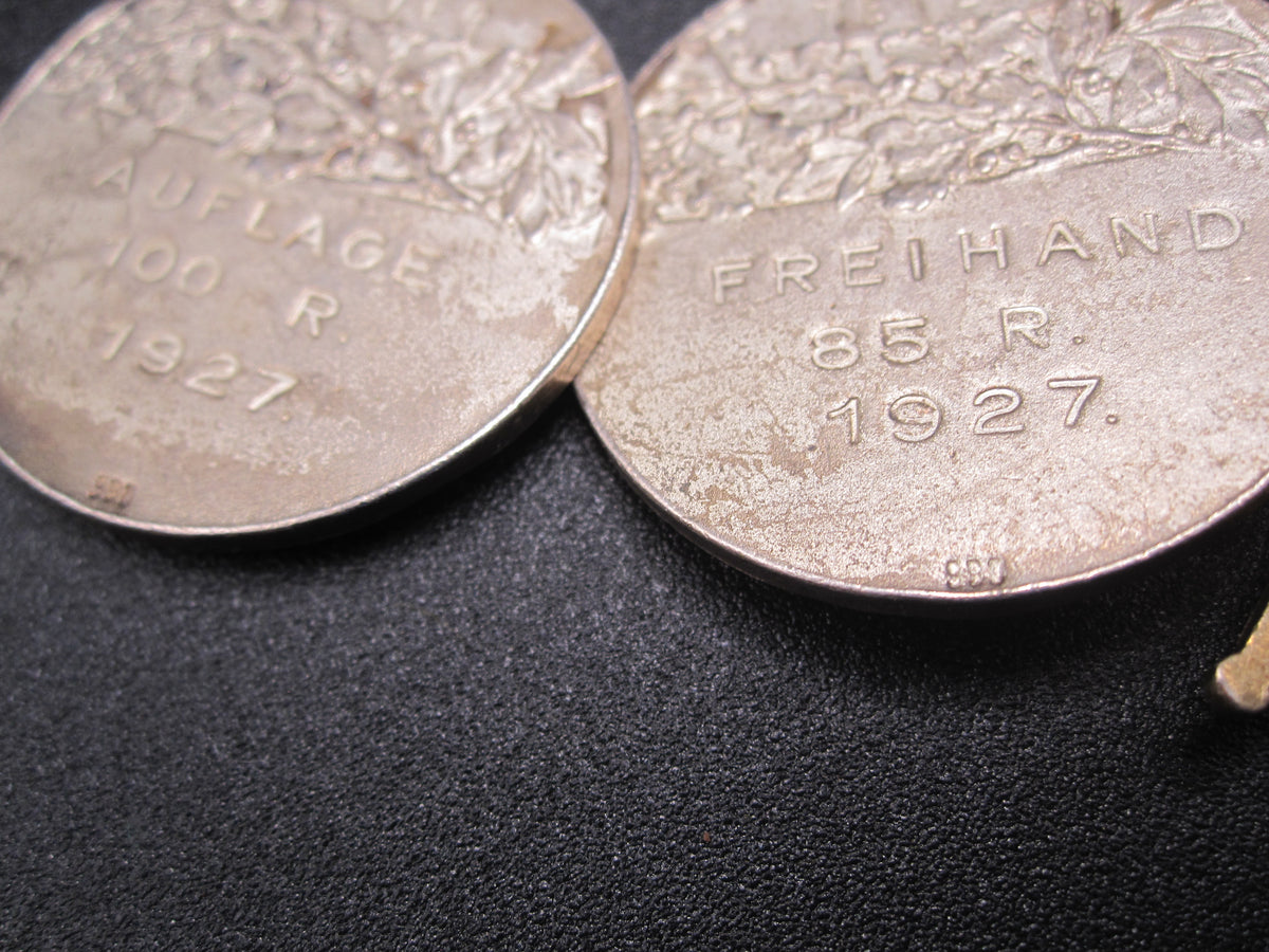 6 Alte Jagdabzeichen jagdliche Schützenorden Schützenmedaille 1927 &amp; 1928 echtes SILBER