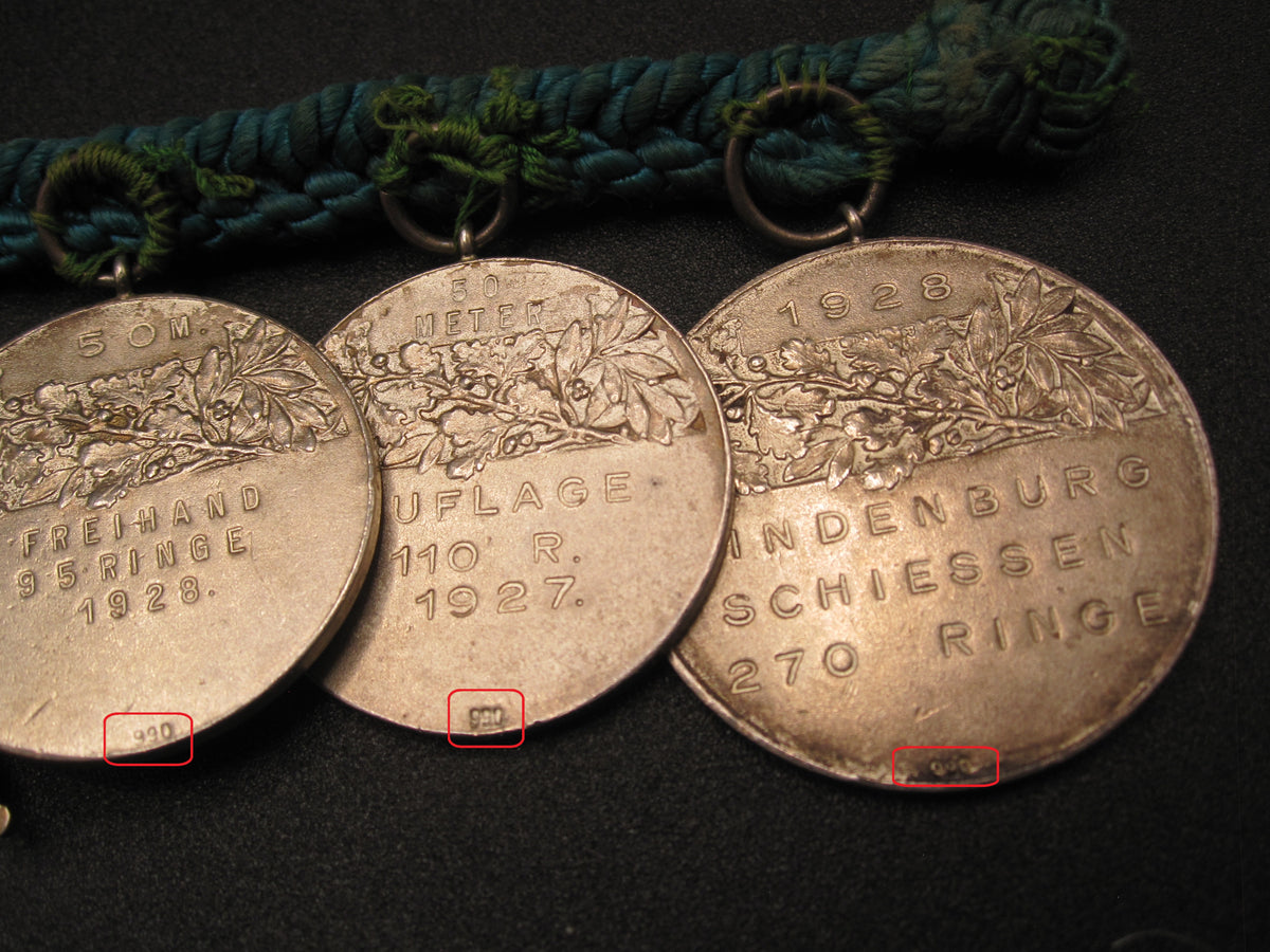 6 Alte Jagdabzeichen jagdliche Schützenorden Schützenmedaille 1927 &amp; 1928 echtes SILBER