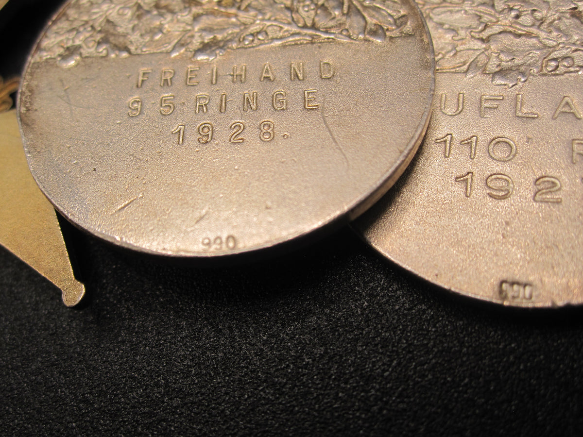 6 Alte Jagdabzeichen jagdliche Schützenorden Schützenmedaille 1927 &amp; 1928 echtes SILBER