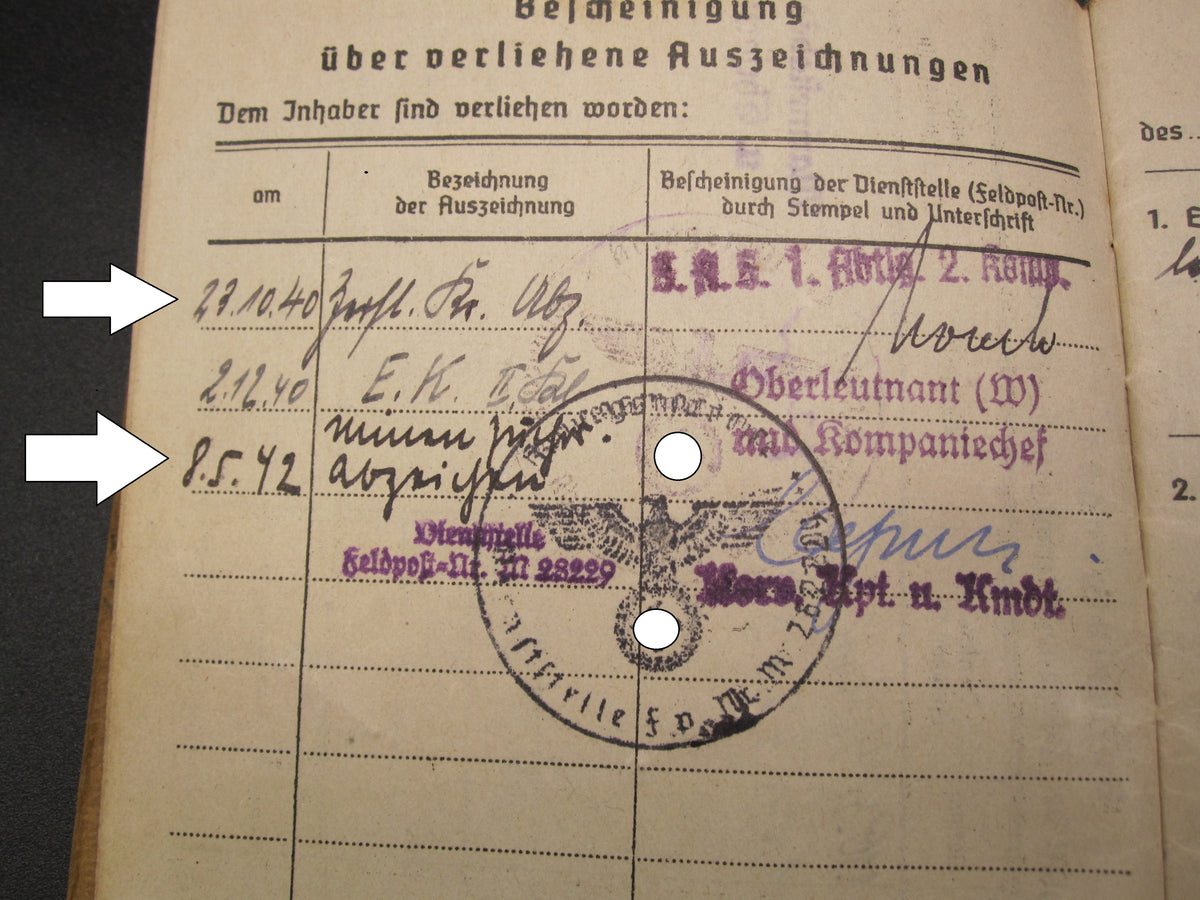 H.W.   -  -   Soldbuch Kriegsmarine Atlantikküste Zerstörer Kriegsabzeichen