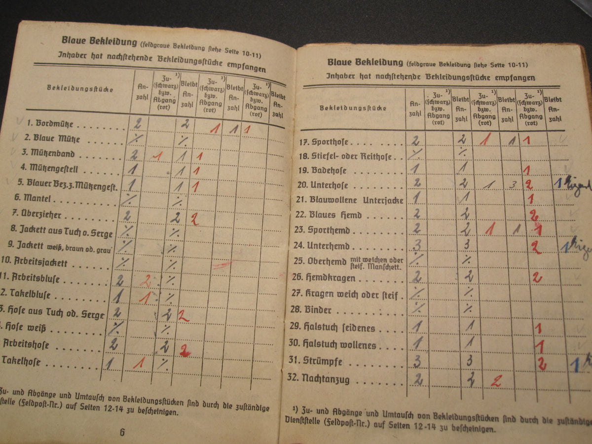 H.W.   -  -   Soldbuch Kriegsmarine Atlantikküste Zerstörer Kriegsabzeichen