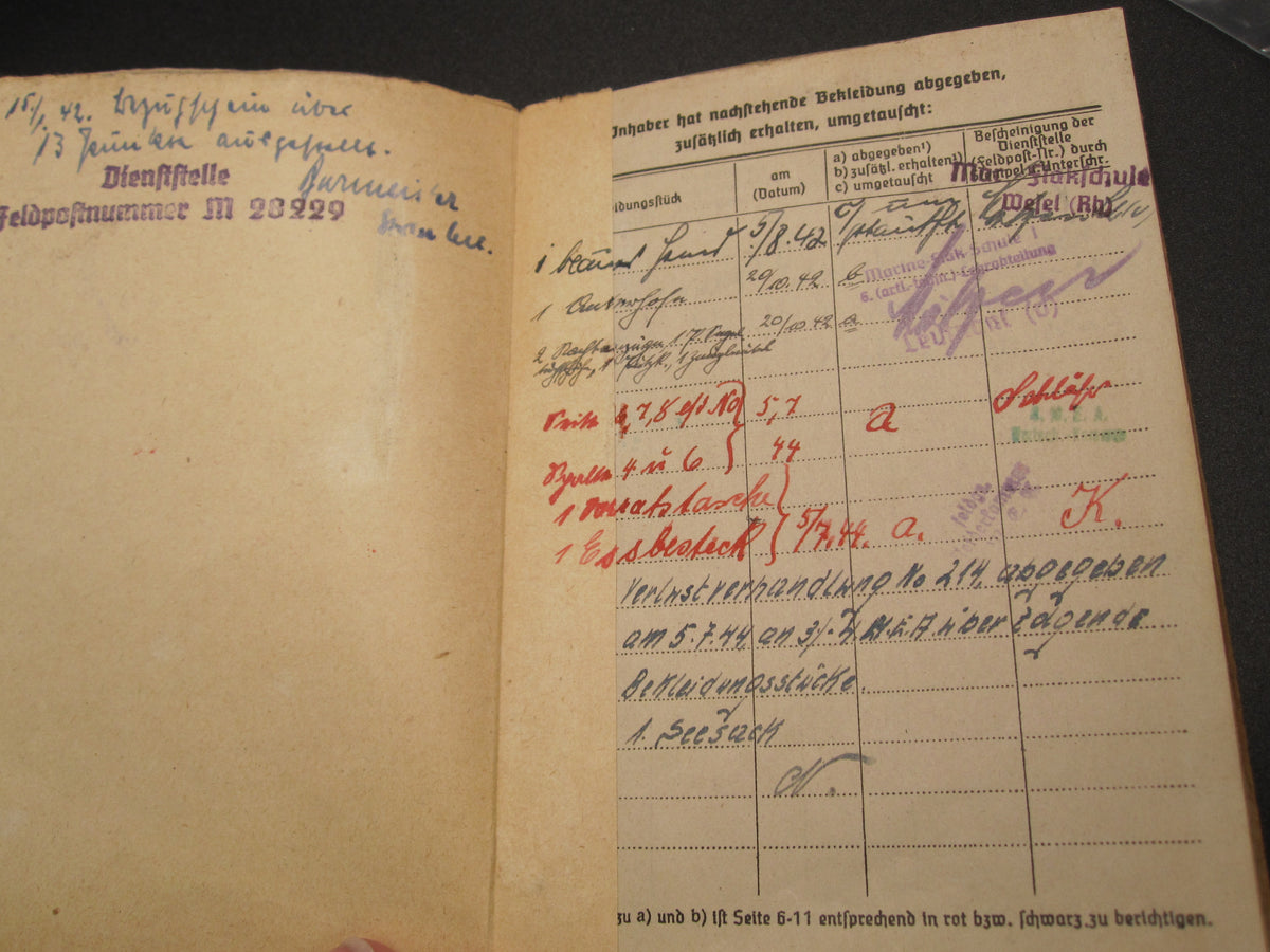 H.W.   -  -   Soldbuch Kriegsmarine Atlantikküste Zerstörer Kriegsabzeichen