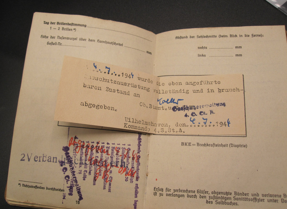 H.W.   -  -   Soldbuch Kriegsmarine Atlantikküste Zerstörer Kriegsabzeichen