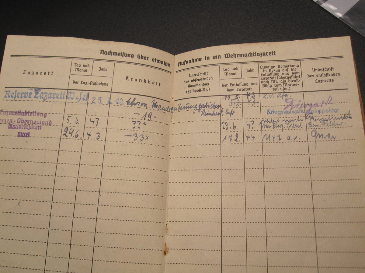 H.W.   -  -   Soldbuch Kriegsmarine Atlantikküste Zerstörer Kriegsabzeichen