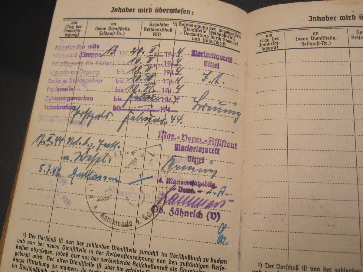 H.W.   -  -   Soldbuch Kriegsmarine Atlantikküste Zerstörer Kriegsabzeichen