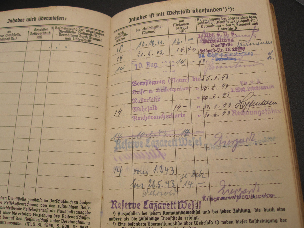 H.W.   -  -   Soldbuch Kriegsmarine Atlantikküste Zerstörer Kriegsabzeichen