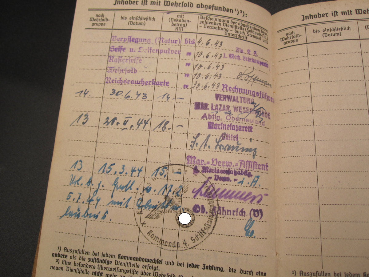 H.W.   -  -   Soldbuch Kriegsmarine Atlantikküste Zerstörer Kriegsabzeichen