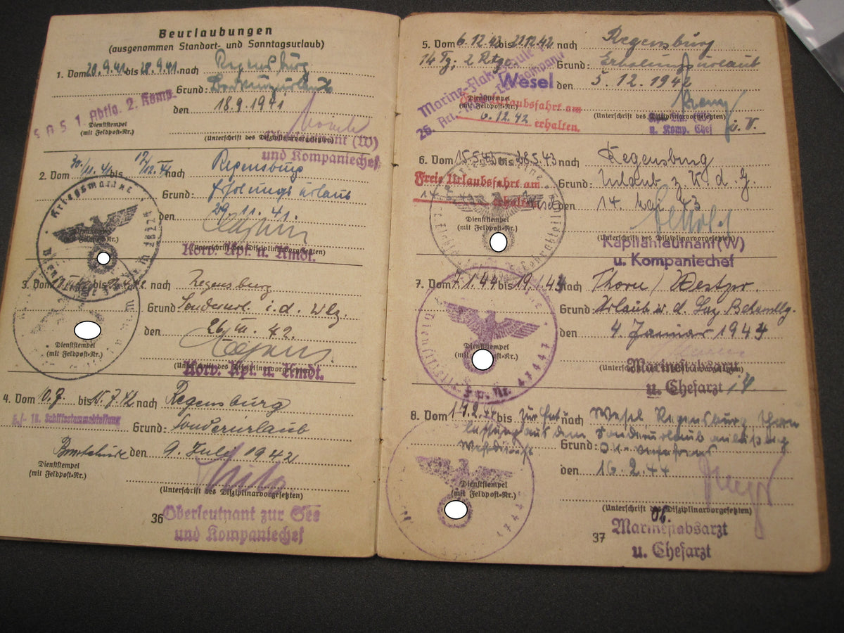 H.W.   -  -   Soldbuch Kriegsmarine Atlantikküste Zerstörer Kriegsabzeichen