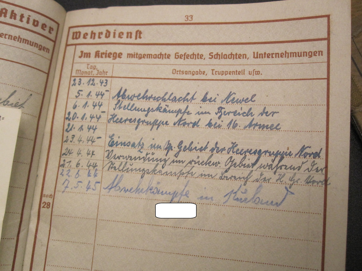 H.W.  -  -   Wehrpaß &amp; Soldbuch  KURLANDBAND