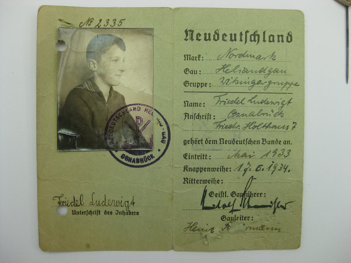 Mitgliedsbuch &amp; Abzeichen NEUDEUTSCHLAND Osnabrück Nordmark