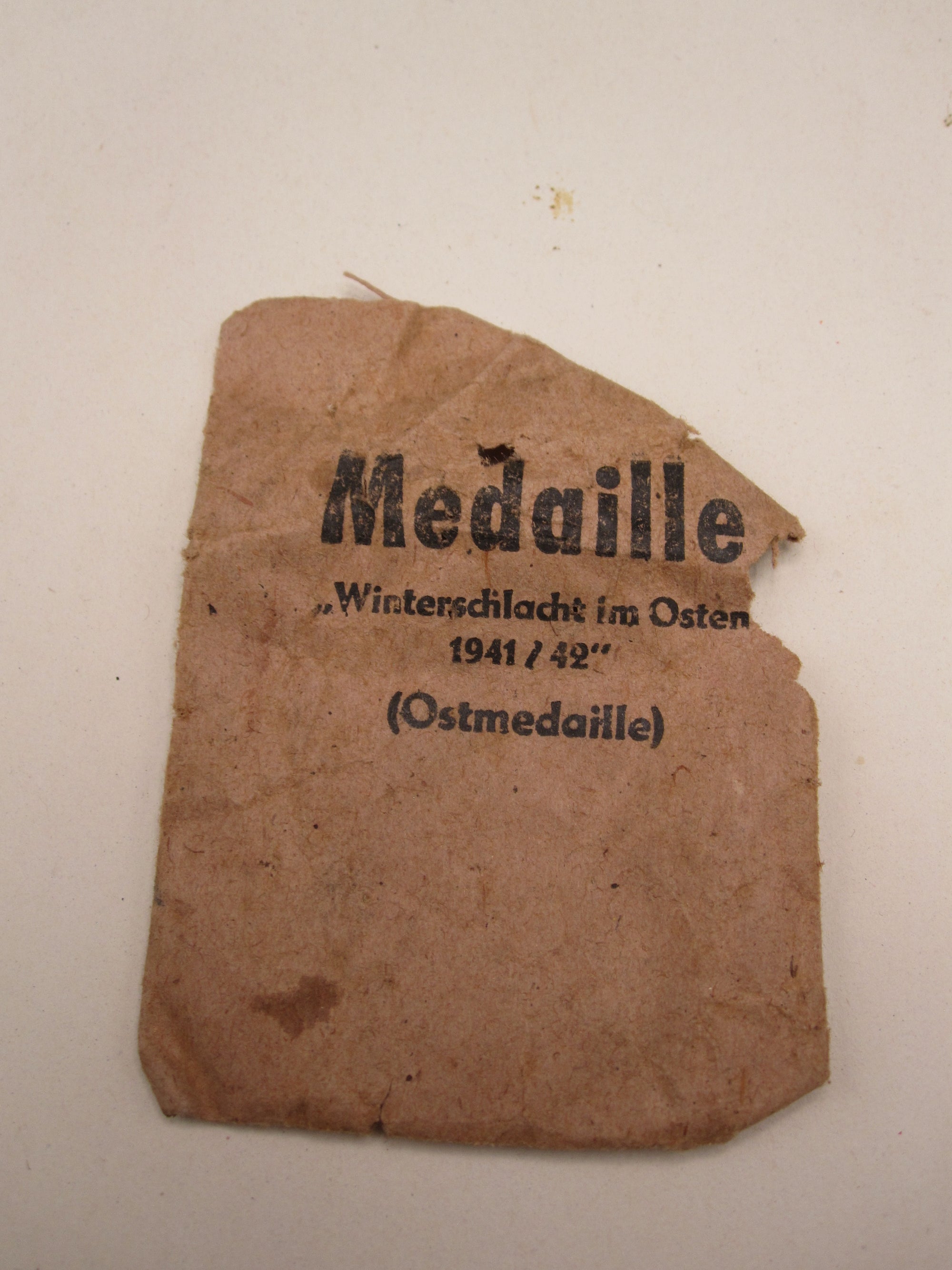 Leere Verleihungstüte Ostmedaille 1941 Hersteller: JUNCKER