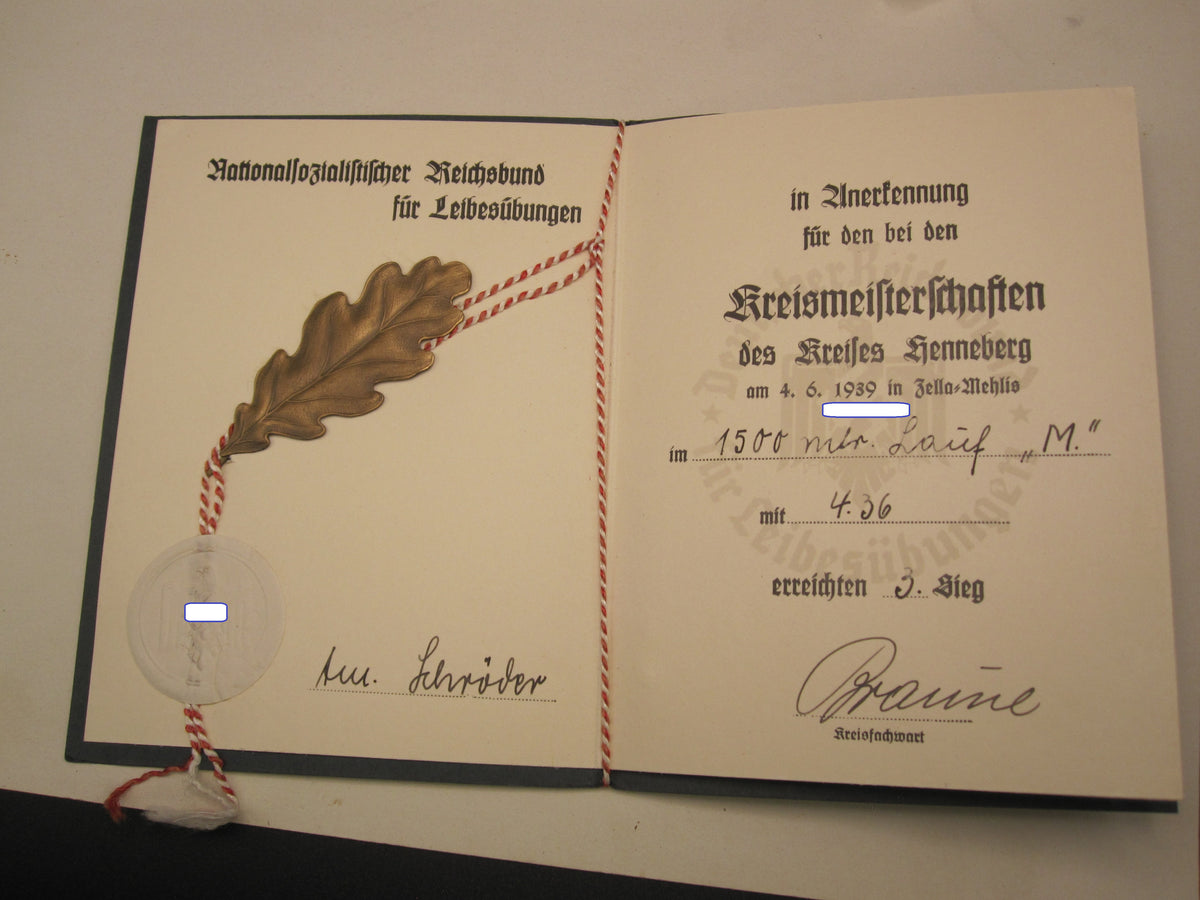 NSRL Urkundenheft Zella-Mehlis SEHR SELTEN !!! Verleihungstüte