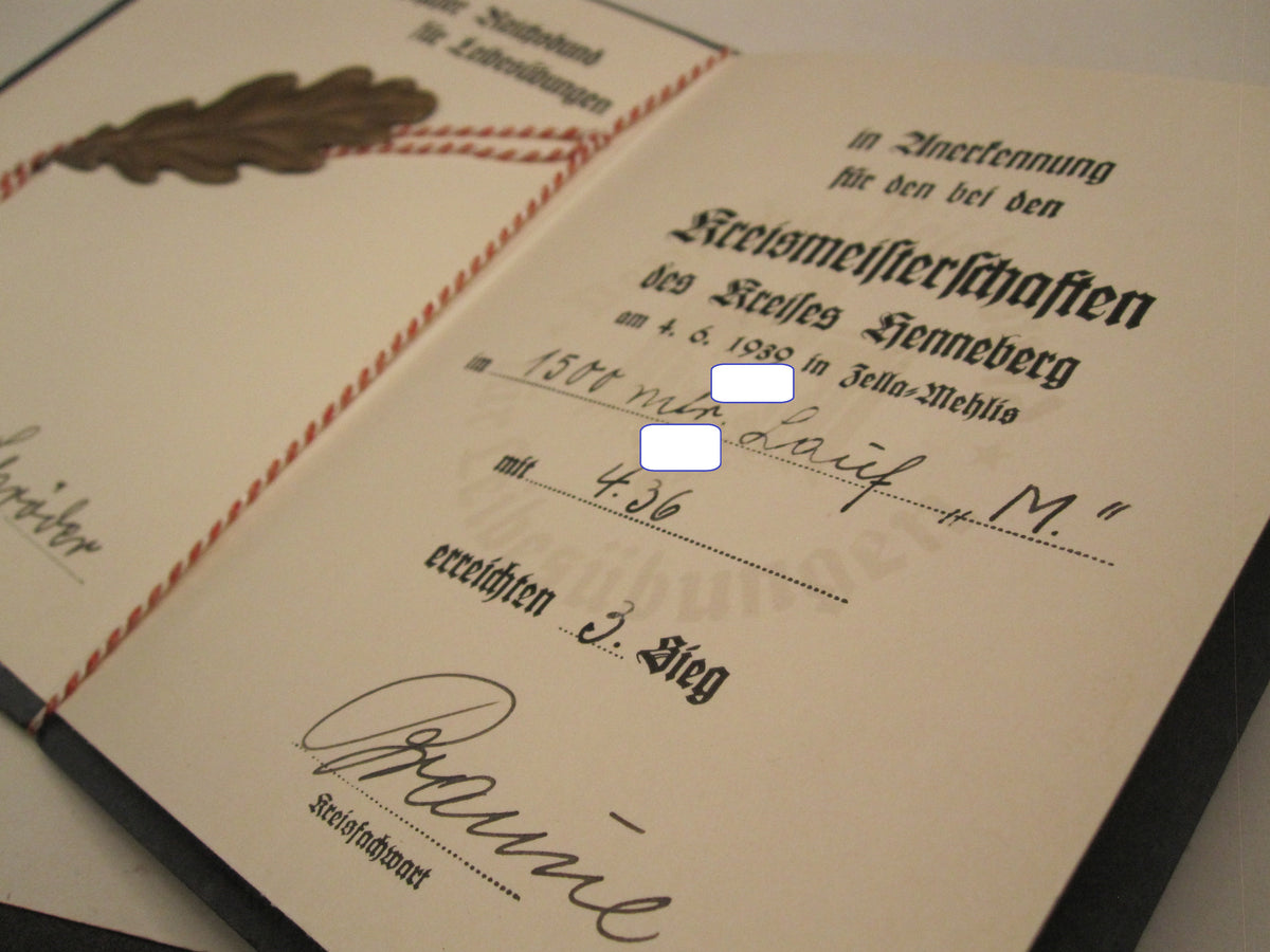 NSRL Urkundenheft Zella-Mehlis SEHR SELTEN !!! Verleihungstüte