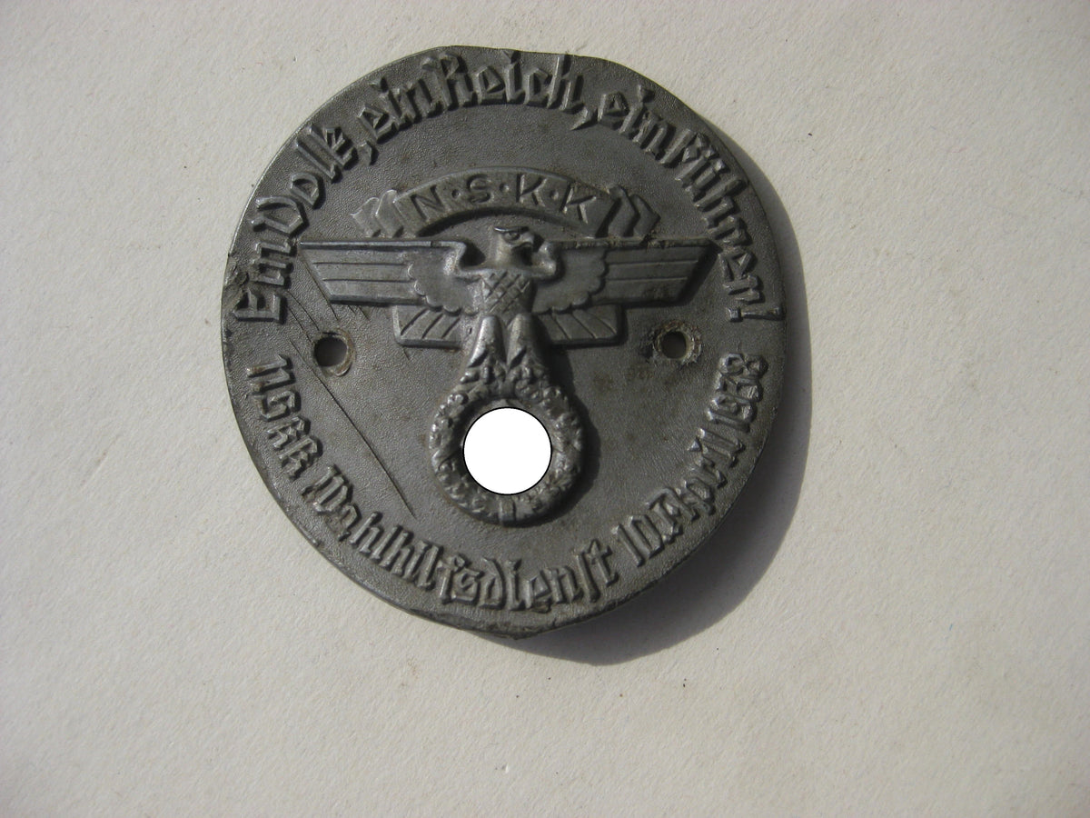 NSKK Autoplakette Wahlhilfsdienst 1938
