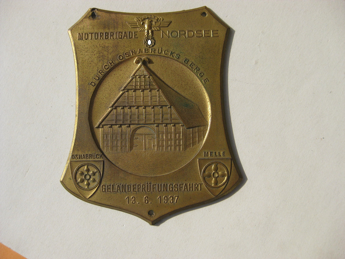 Plakette Motorbrigade NORDSEE Geländeprüfungsfahrt 1937 OSNABRÜCK &amp; Melle